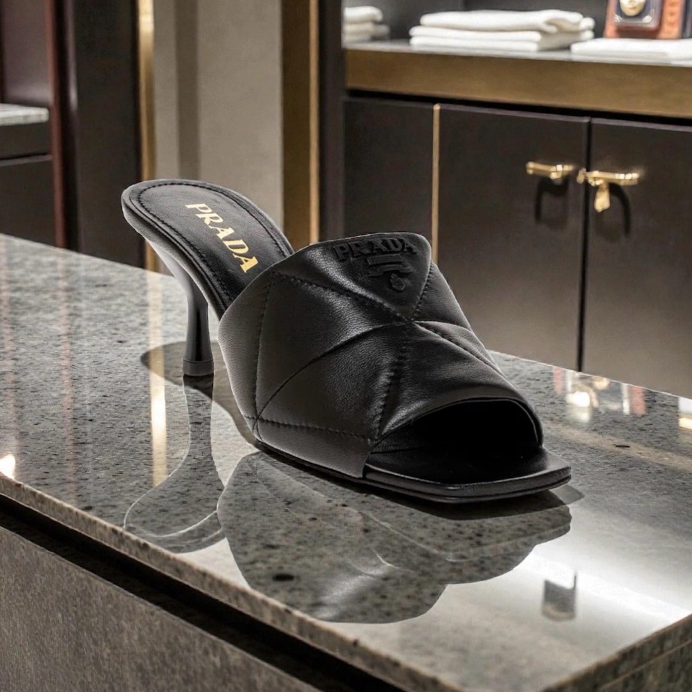 Prada Quilted Leather Slides Sandals Black 37 MSRP $1290